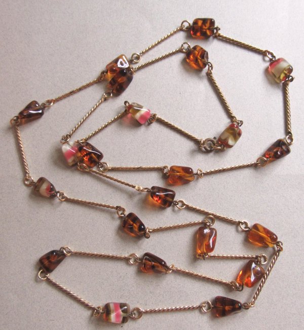 Vintage Long Glass Chain Necklace Watermelon  As is