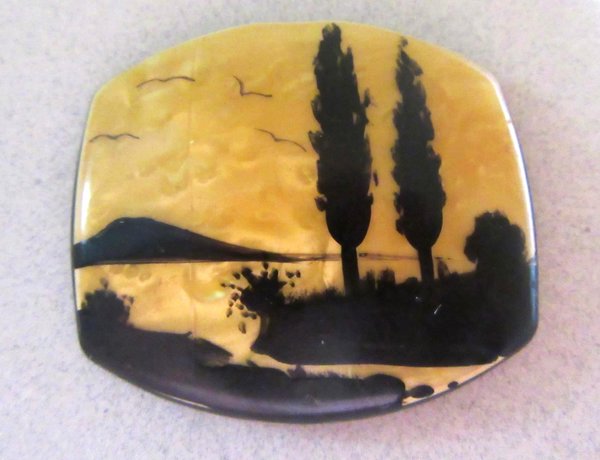 Vintage Celluloid Pin Silhouette Landscape 1920's Jewelry