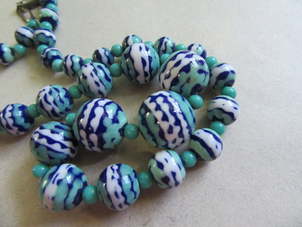 Vintage Glass Necklace On Chain 