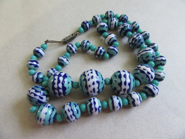 Vintage Glass Necklace On Chain 