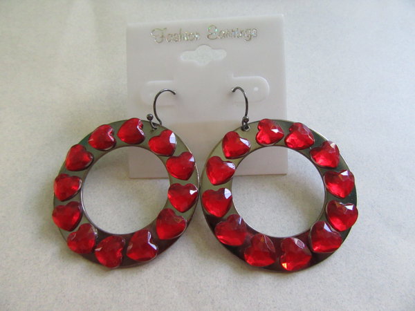 Retro Red Rhinestone Hearts Earrings Vintage Jewelry Valentines Day