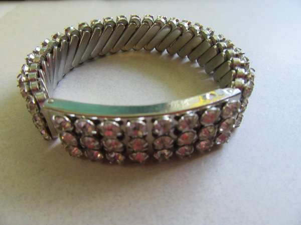 1950's Rhinestone Expandable Bracelet Hidden Compartment Vintage Jewelry 