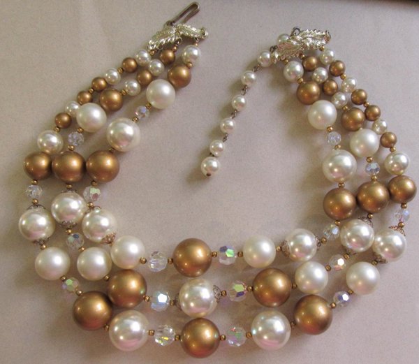 1950's Necklace Crystals Faux Pearls Vintage Jewelry