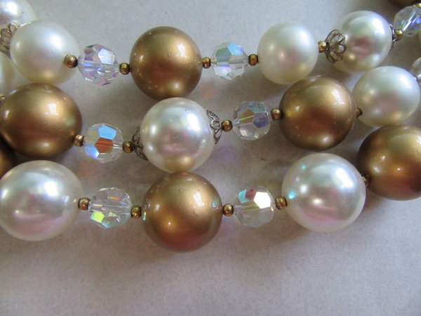 1950's Necklace Crystals Faux Pearls Vintage Jewelry