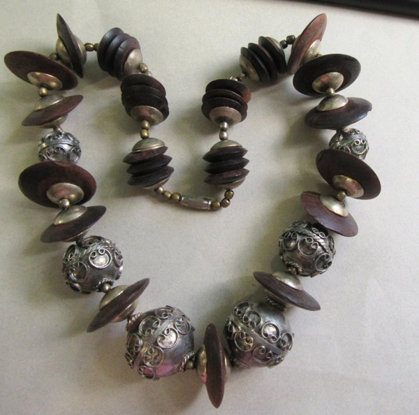 Rustic Bohemian Necklace Wood Bali Style Vintage Jewelry 