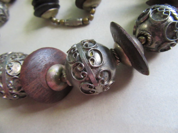 Rustic Bohemian Necklace Wood Bali Style Vintage Jewelry 