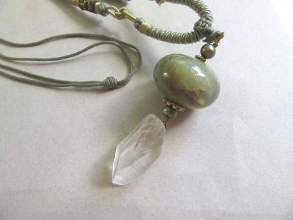 Stone Quartz Crystal Pearl Pendant 