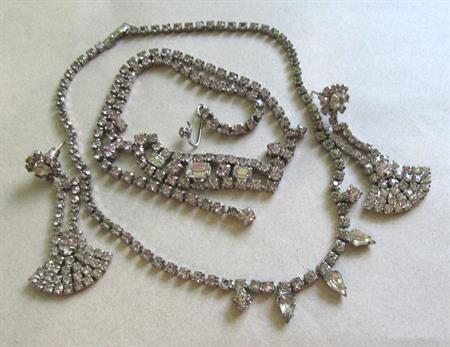 Vintage Rhinestone Choker Necklaces and Pierced Earrings