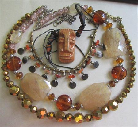 Costume Jewelry Lot Glass Necklaces Tiki Tribal