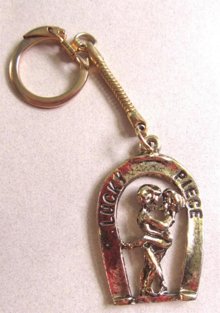 1970's Naughty Nude Couple Keyring  "Lucky Piece" 
