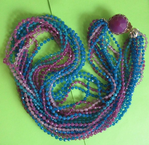 1960's Mod Necklace Hong King Blue and Purple Vintage Jewelry