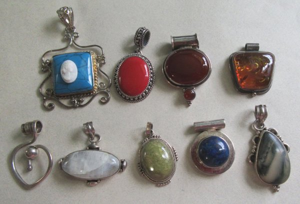 Stone Pendant Lot Marked 925 Sterling?