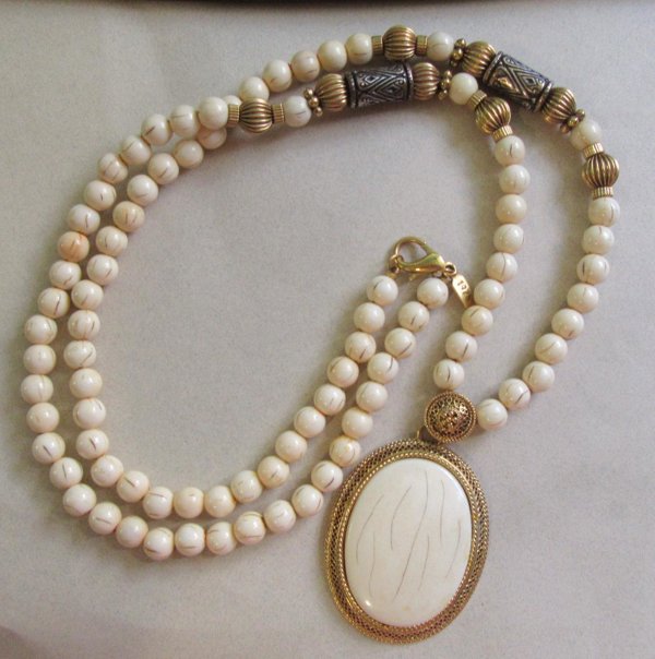 Signed 1928 Necklace Faux Bone Bohemian Tribal Jewelry