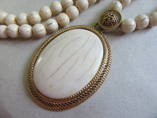Signed 1928 Necklace Faux Bone Bohemian Tribal Jewelry