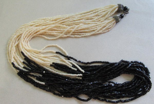 1980's Glass Necklace Black and White Vintage Jewelry