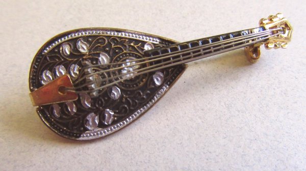 Vintage Western Germany Mandolin Pin Signed Jewelry