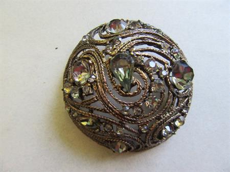 Antiqued Rhinestone Dome Pin Brooch Vintage Costume Jewelry