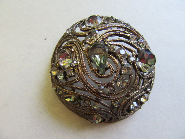 Vintage Antiqued Rhinestone Pin 