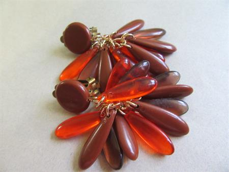 Mod Western Germany Cha Cha Clip On Earrings Fall Colors Vintage Costume Jewelry