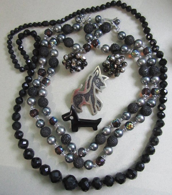 Vintage Jewelry Lot Necklaces Scottie Dog Pin and More