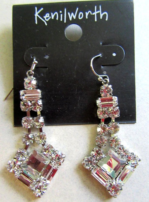 Rhinestone Pieced Earrings Never Worn Art Deco Style 
