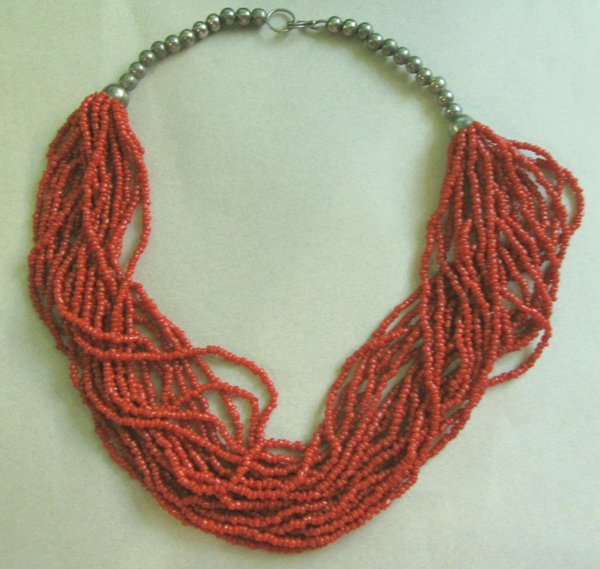 Vintage 1980's Orange Glass Necklace Tribal Boho