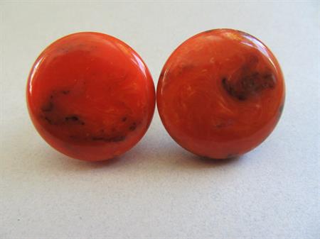 Chunky Bakelite Clip On Earrings Orange Swirl AS IS One Back Is Loose Vintage Costume Jewelry