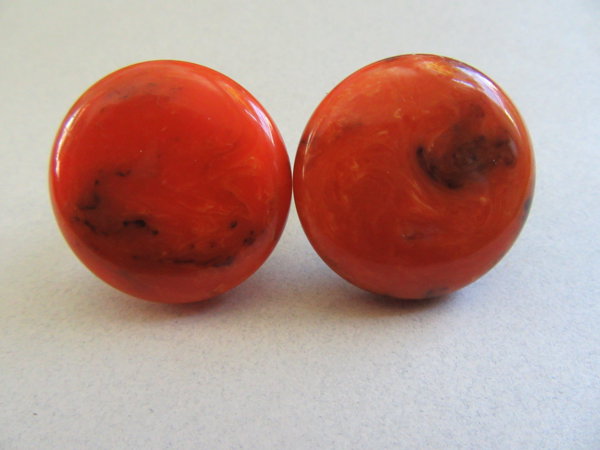 Bakelite Earrings Orange Swirl AS IS Vintage Jewelry