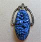 1930's Blue Molded Glass Floral Pendant Jewelry Making Destash Vintage Jewelry