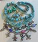 Blue Vintage Jewelry Lot Charm and Glass Scarab Bracelet Necklace Earrings Costume Jewelry