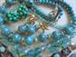 Blue Vintage Jewelry Lot Charm and Glass Scarab Bracelet Necklace Earrings Costume Jewelry