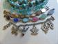 Blue Vintage Jewelry Lot Charm and Glass Scarab Bracelet Necklace Earrings Costume Jewelry