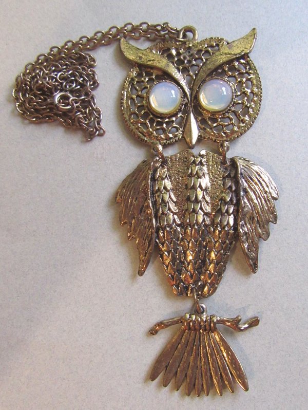 1970's Owl Necklace Articulated Barn Owl Vintage Jewelry