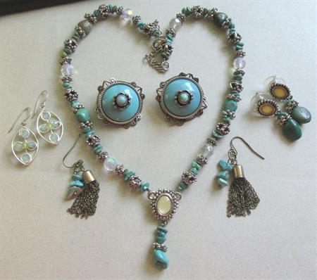 Jewelry Lot Blue Stone Necklace and Earrings Costume Jewelry 