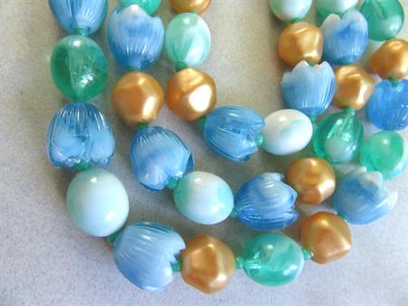 1950's Necklace Blue Tulip Beads Vintage Jewelry 