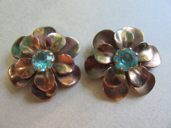 Vintage Blue Rhinestone Dress Clips 1940's Jewelry