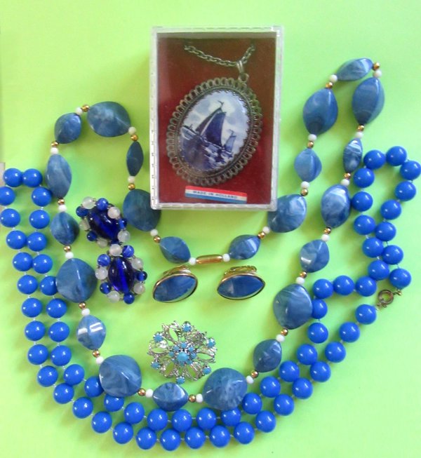 Vintage Blue Jewelry Lot Delft? 