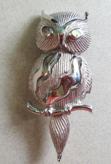Vintage Crown Trifari Owl Pin Signed Jewelry
