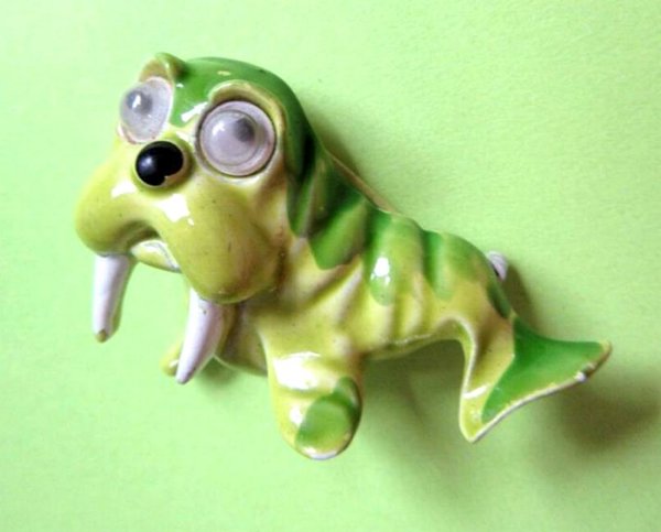 Vintage Anthropomorphic Pin Walrus Google Eyes Signed JJ
