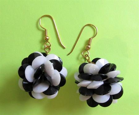 Mod 1960's Pierced Ball Earrings Black and White Vintage Costume Jewelry '60's Accessories Twiggy Go Go