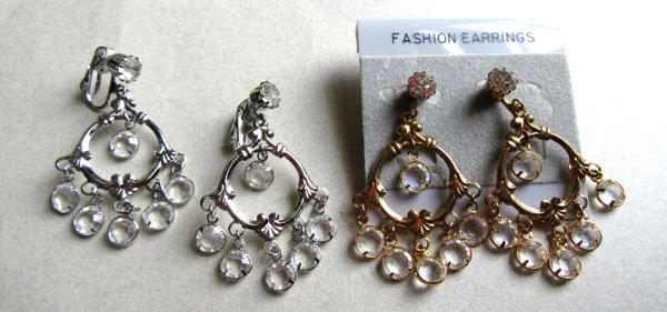 Vintage Chandelier Crystal Clip Earrings Silver or Gold Tone Never Worn