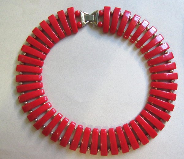 Vintage Red Lucite Necklace Choker Collar