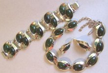 Vintage Green Bakelite Necklace Set Signed Charel  
