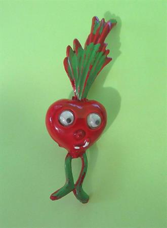 Anthropomorphic Radish Google Eyes Pin Googley Google Veggie Brooch Vintage Costume Jewelry