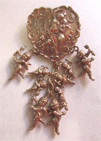 Victorian Style Heart Cupids Pin Nude Woman Valentines Day Jewelry