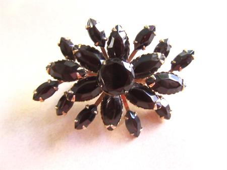 1950's Black Rhinestone Pin Brooch Vintage Costume Jewelry Goth