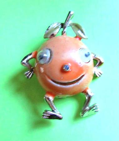 Vintage Anthropomorphic Orange Pin Google Eyes