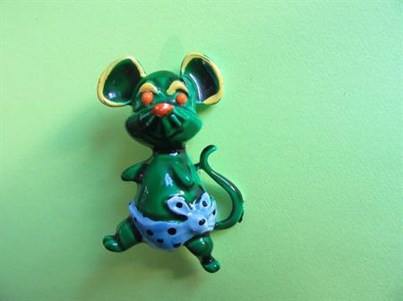 Anthropomorphic Baby Mouse in Diaper Pin Lind Gal LG Signed Vintage Costume Jewelry Figural