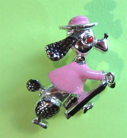 Anthropomorphic Pin Articulated Running French Poodle With Cane Dog Lovers Vintage Costume Jewelry Figural