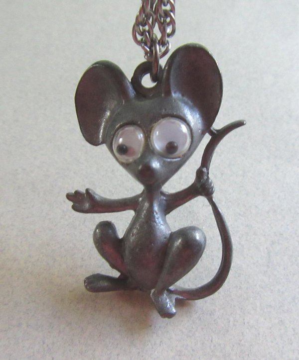 Anthropomorphic Google Eyes Mouse Necklace JJ Vintage Jewelry